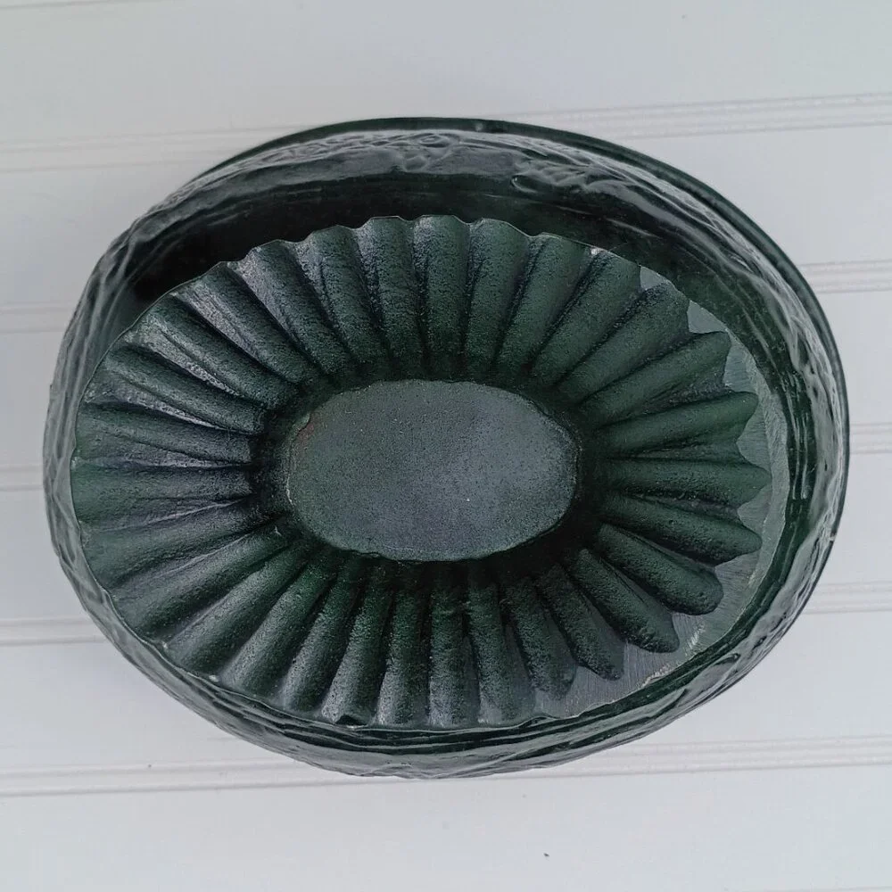 Vintage Floral Embossed Green Metal Oval Planter Cast Brass Pedestal Bowl MCM